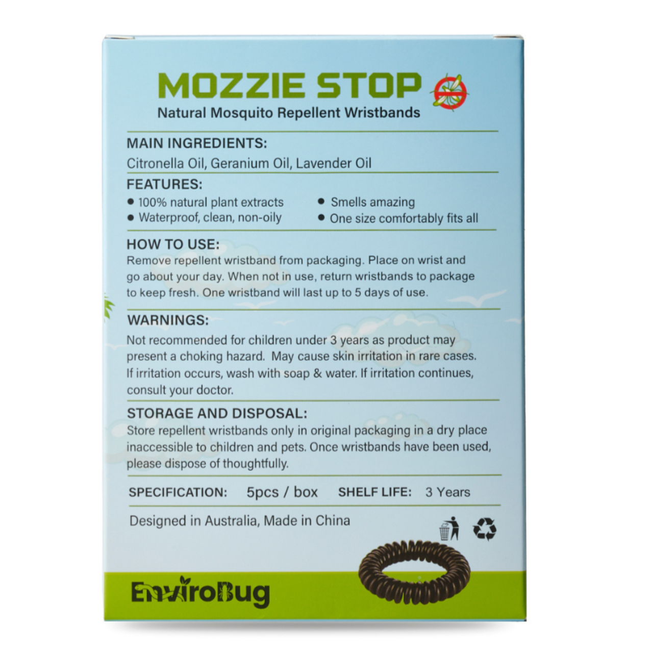 Mozzie Stop: Natural Mosquito Repellent Wristbands (5 Pack) - Envirobug