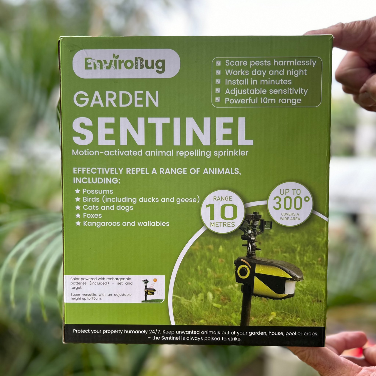Garden Sentinel - Motion-Activated Pest Repeller Sprinkler (Solar Powered) - Envirobug