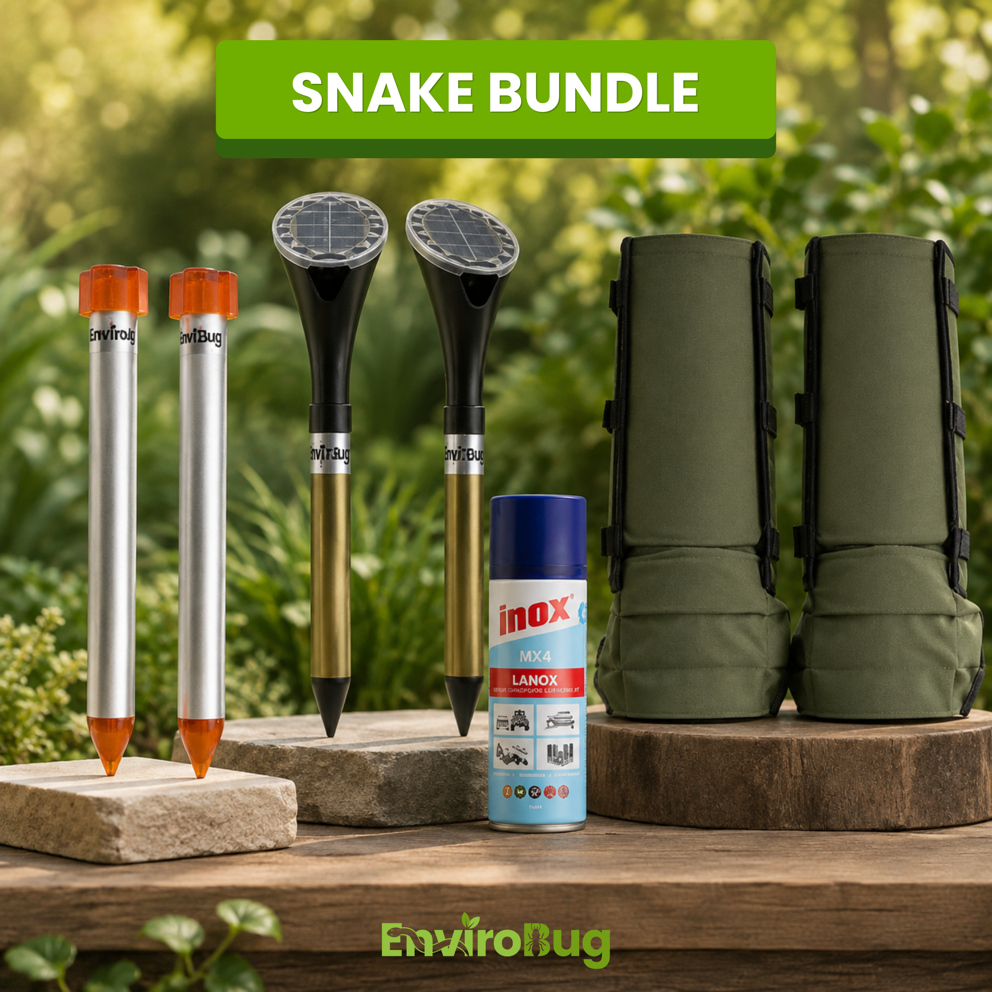 Snake Bundle – Solar & Battery Repellers, Gaiters & Lanox Maintenance Pack - Envirobug