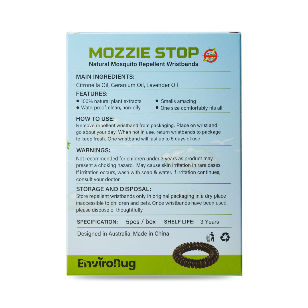 Mozzie Stop: Natural Mosquito Repellent Wristbands (5 Pack) - Envirobug