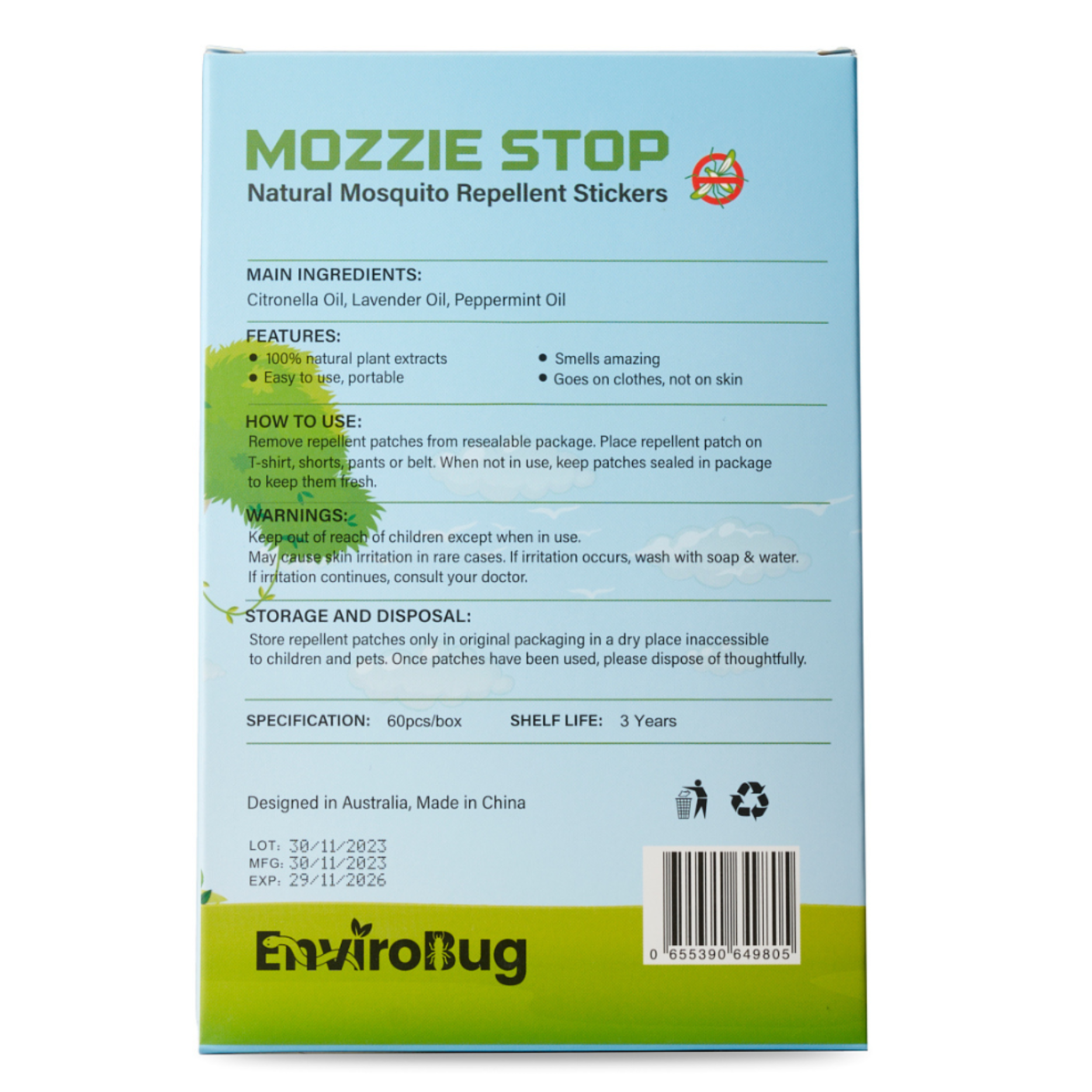 Mozzie Stop: Natural Mosquito Repellent Stickers (60 Pack) - Envirobug