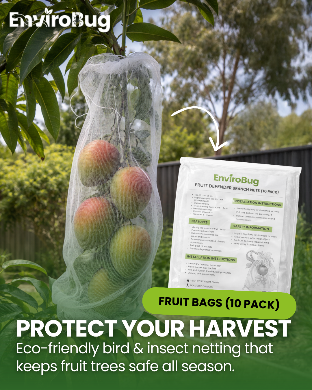 EnviroBug Tree Defender – Fruit Bags (10 Pack) for Bird and Insect - Envirobug