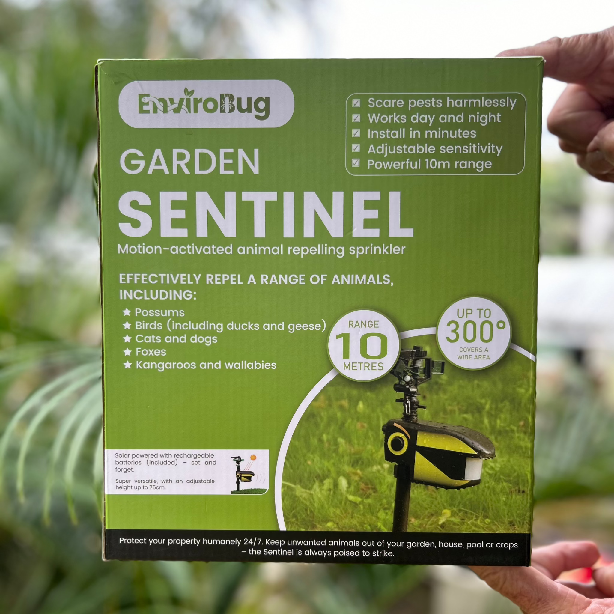 Garden Sentinel - Motion-Activated Pest Repeller Sprinkler (Solar Powered) - Envirobug